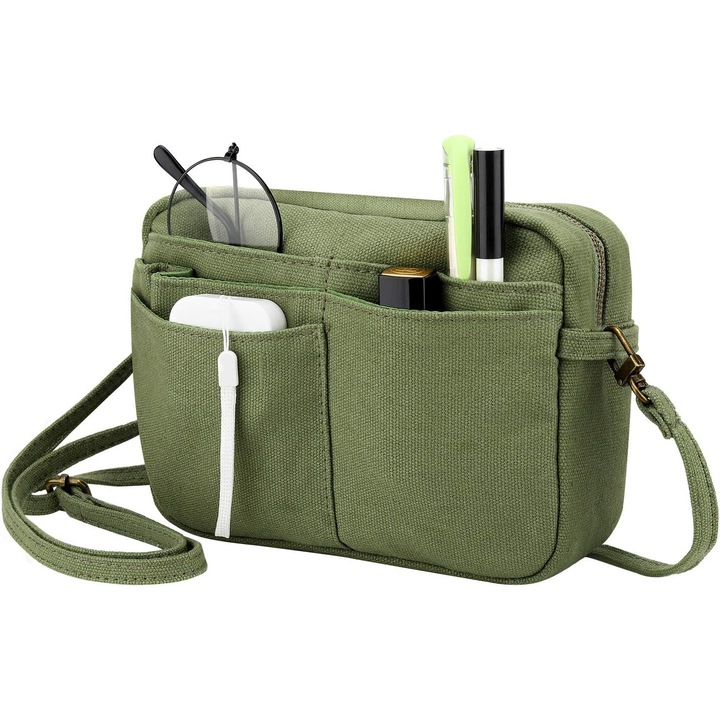 Geanta de creioane, geanta mare portabila pentru creioane pentru barbati/femei, geanta de depozitare mica cu fermoar si buzunare multiple, verde militar