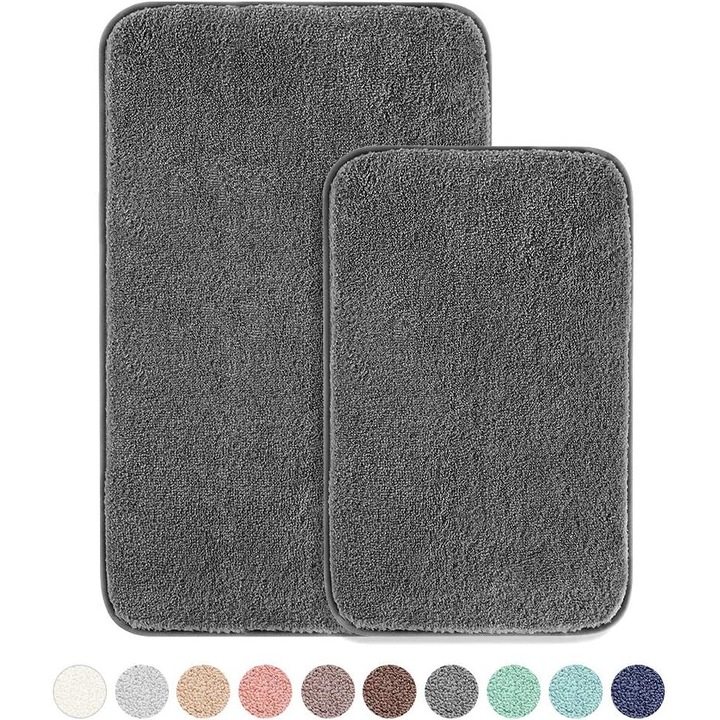Set covoare baie 2 piese - Covoare baie ultra moi, absorbante, antiderapante, pufoase, groase, din microfibra, confortabile, pentru cada, dus, accesorii pentru podele de baie, 20"x32" si 16"x24" set de 2 (gri inchis)