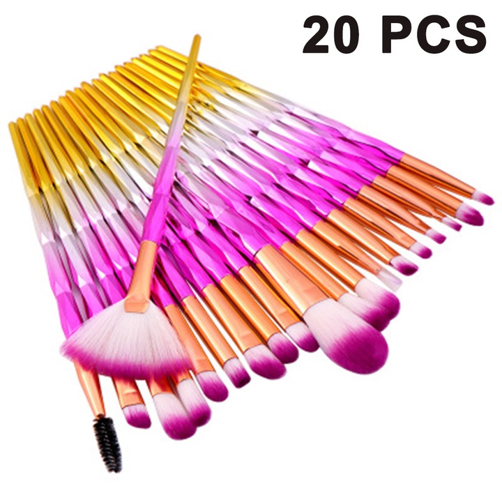 Pensule de machiaj, 20 de piese, set de pensule de machiaj cosmetice premium pentru amestecarea fondului de ten, pudra, blush, corectoare, iluminatoare, set de pensule pentru fard de pleoape, auriu violet