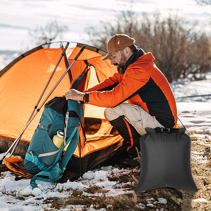 6 darabos szett, vízálló szárazzsák (dry bag) roll-top zárással, 210T poliészter PU, szakadásálló, fekete, 1.5L/2.5L/3L/3.5L/5L/8L