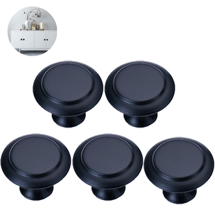 Manere sertar, set 10 buc, aliaj zinc, argintiu-negru, 23x12x19mm si 30x16x23mm