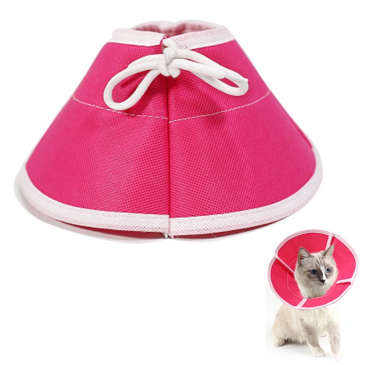 Guler protectie caini si pisici, reglabil, material netesut, rosu, S 10x25cm