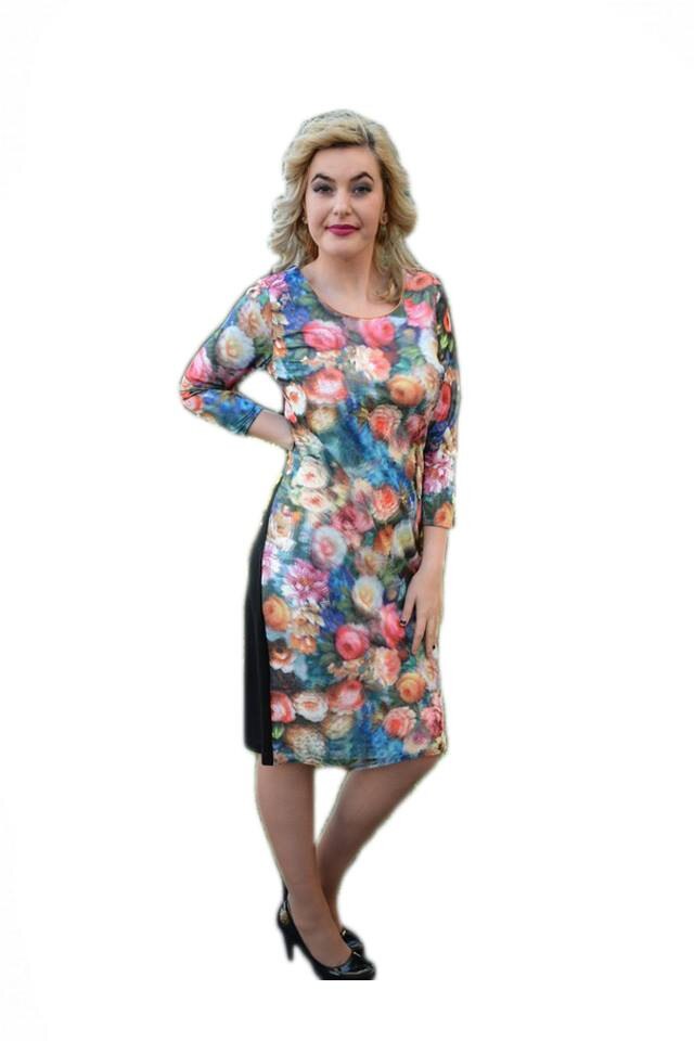 Rochie eleganta , cu trandafiri multicolori din material 3D,D&J Exclusive, Multicolor