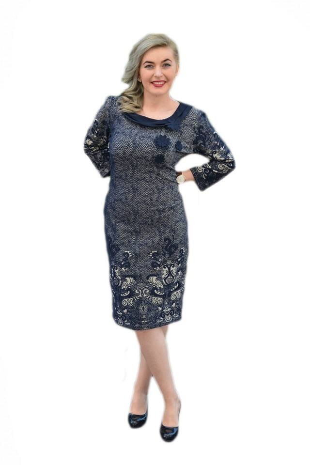 Rochie moderna, accesorizata cu flori,D&J Exclusive, Albastru marin