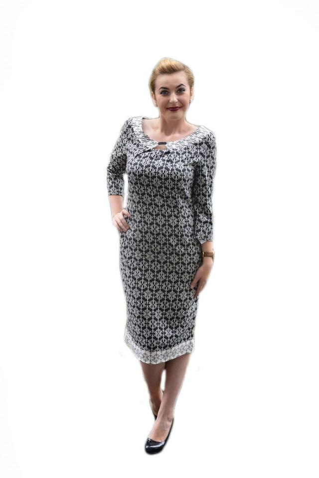 Rochie cu imprimeu grafic,D&J Exclusive, Negru/Alb