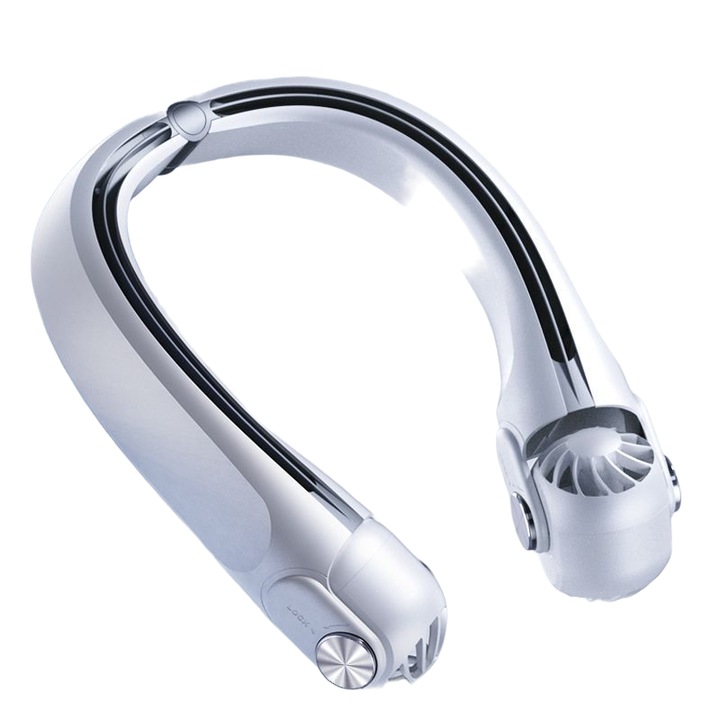 Ventilátor, 3 sebességes állítás, nyakba akasztható, 2400mAh akkumulátor, C típusú töltés, csendes, fehér