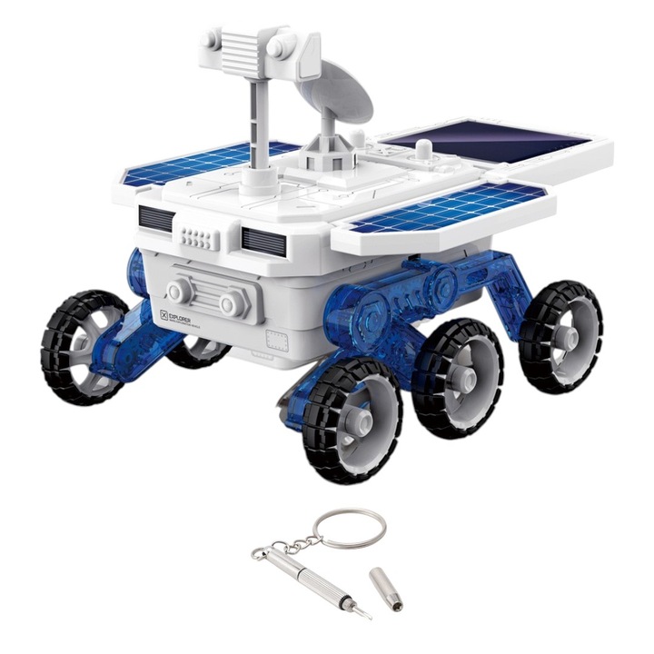 Masina spatiala tip puzzle, incarcare prin panouri solare, dotata cu 6 roti + surubelnita 3 capete tip breloc