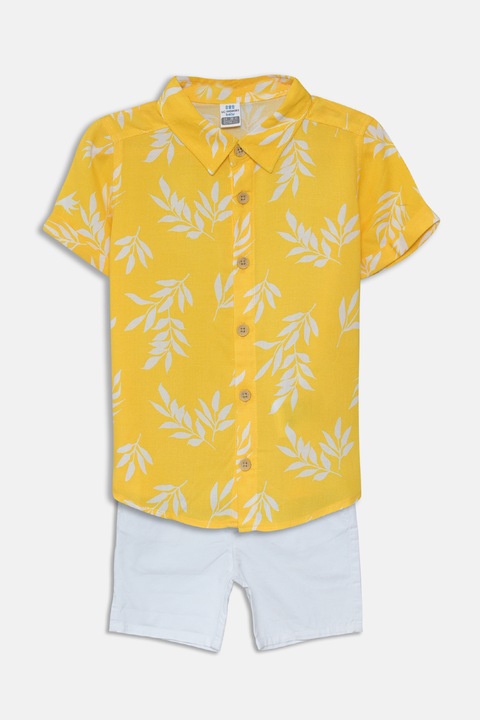 LC WAIKIKI, Set de camasa si pantaloni scurti cu model - 2 piese, Galben/Roz pastel