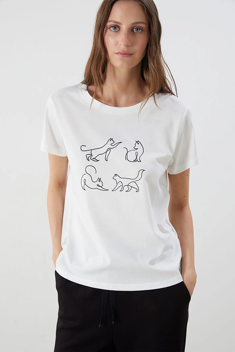 LC WAIKIKI, Tricou de bumbac cu imprimeu, Alb