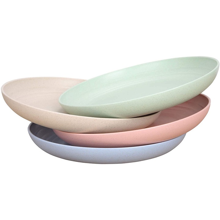 Set de 4 farfurii din fibra de grau, multicolor, 22.5cm