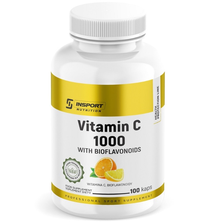 Vitamina C 1000mg + Bioflavonoide 100 capsule, Suport imunitar si antioxidant puternic, INSPORT