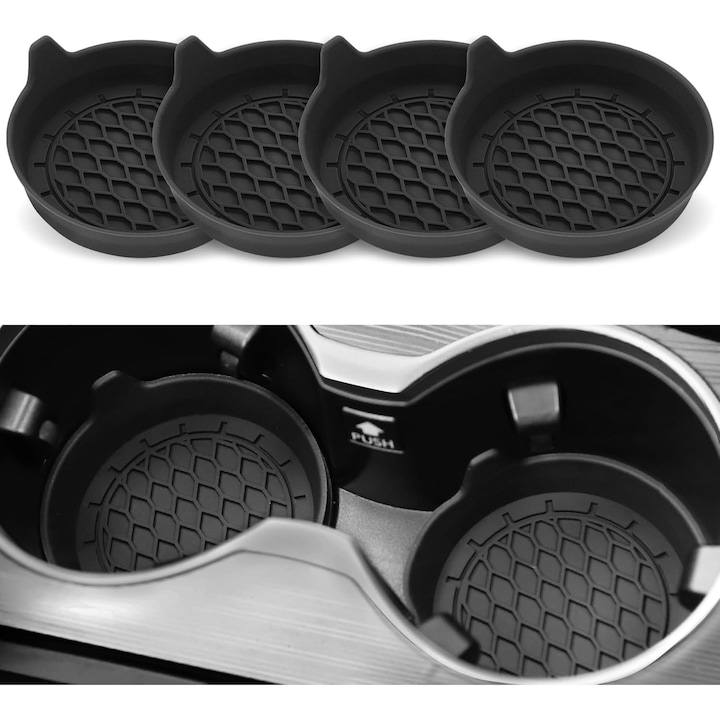 Suporturi auto, set 4 bucati, silicon, non-alunecare, negru, 8x3.15cm