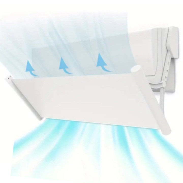 Разтегателен дефлектор за климатик, Регулируем ъгъл, Универсален, регулируем на 4 нива, 0-130 x 30 см, Лесен за монтаж, Бял