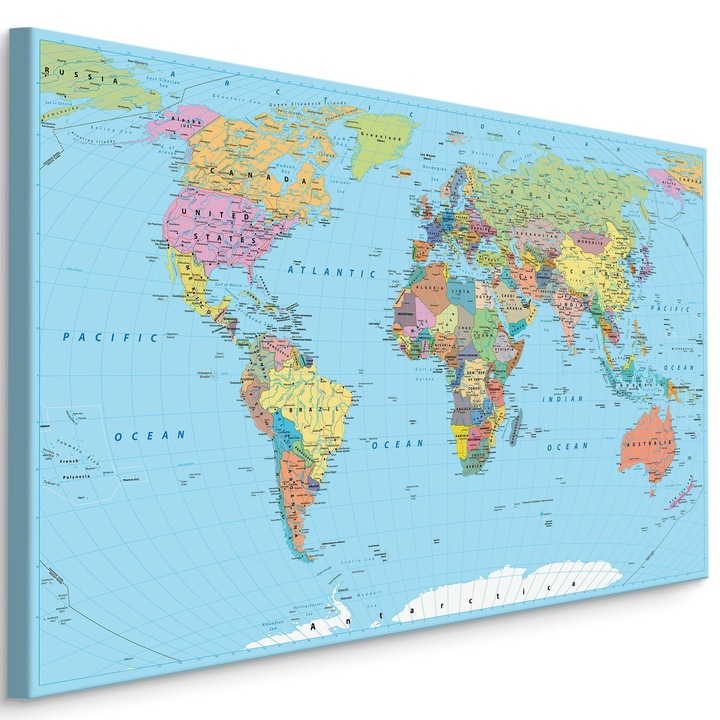 Картина Многоцветна Географска декорация със световна карта 70 см x 50 см за детска стая