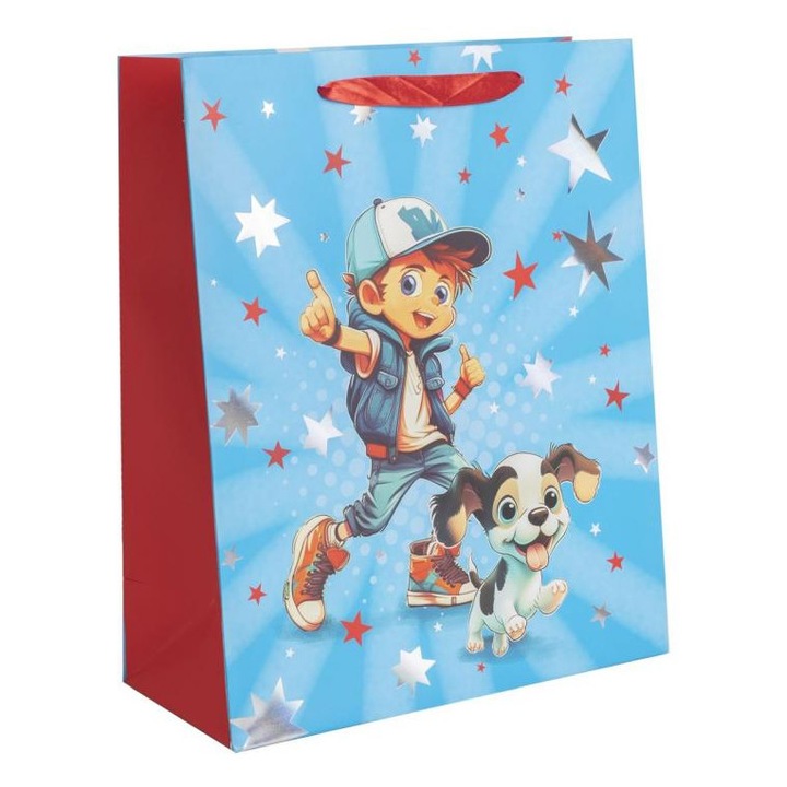 MTS 4396604 Papírtasak kisfiú kutyával 18x23cm