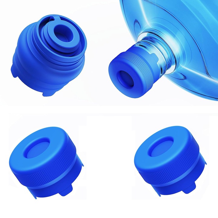 Комплект от 2 капачки за бутилки с вода, PsAyl®, силикон за хранителни цели, 55 мм, бутилка 19 литра или 11 литра, сменяеми, херметични, за многократна употреба, сини