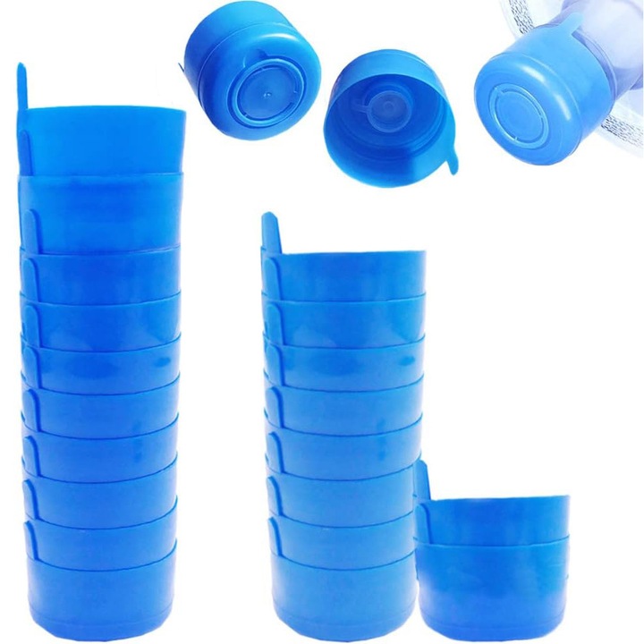 Set 20 capace de Unica Folosinta, PsAyl®, pentru Bidon 19 Litri sau 11 Litri, Anti scurgere, Albastru