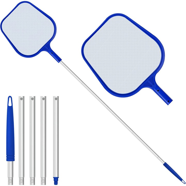 Мрежа за почистване на басейн, PsAyl®, алуминий, телескопична дръжка, 5 части, 160 см, синьо/сребристо
