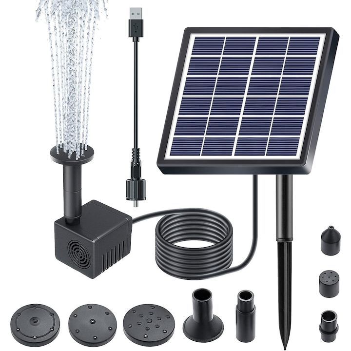 Комплект слънчева водна помпа, слънчева помпа за фонтан за птичи вана, зареждане с USB, слънчева водна помпа за птичи вана, градинска декорация