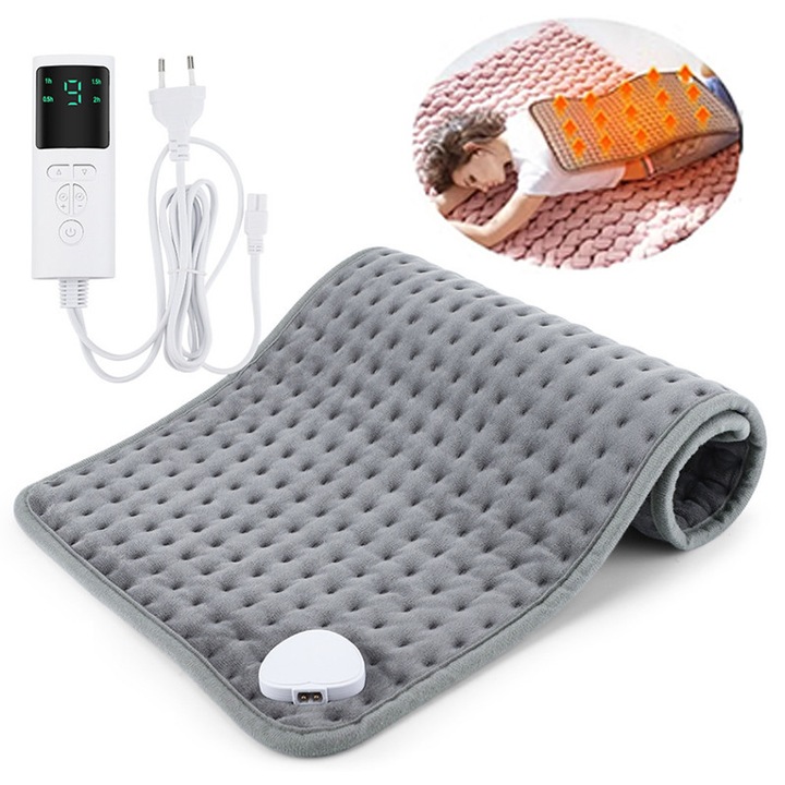 Perna electrica, 9 Trepte temperatura, Oprire automata, incalzire rapida, lavabila la masina，40x75 cm, Gri