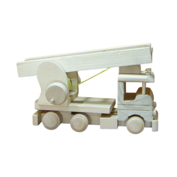 Masinuta de pompieri din lemn Nami, 23x13x15cm, cu elemente mobile