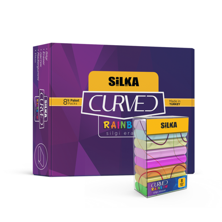 Radiera, margini rotunjite, set de 8, culori pastelate, 30 buc/display Silka