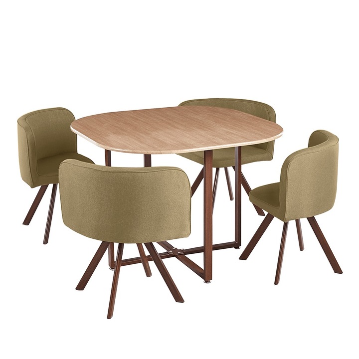 Кухненски Комплект Dacenergy©, Модерен И Атрактивен Дизайн, Фиксирана Маса, Изработена От MDF, 4 Стола, С Облегалка, 100 X 73 См, Светлокафяво С Естествено Покритие