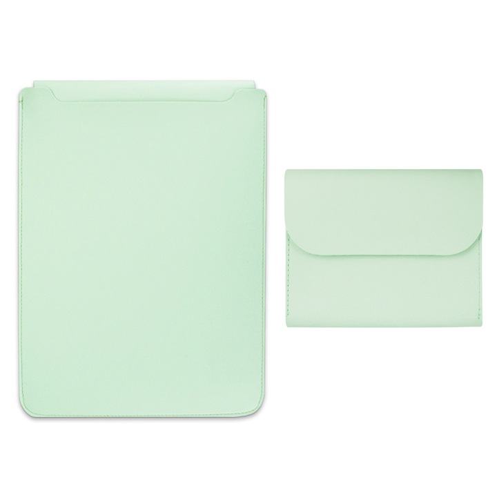 Laptop tok, 13-14 hüvelykes, prémium PU bőr, kompatibilis MacBook Air, MacBook Pro, műbőr, univerzális méret, 34.5x25.3cm, világoszöld
