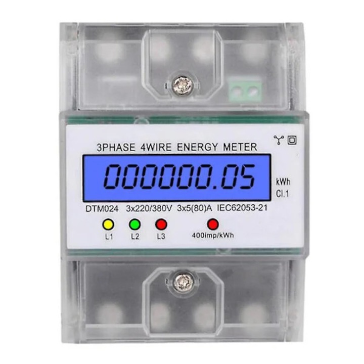 Contor de energie 3 faze 4 fire, 220/380V, 5-80A, display LCD iluminat, dimensiuni 100x76x65mm