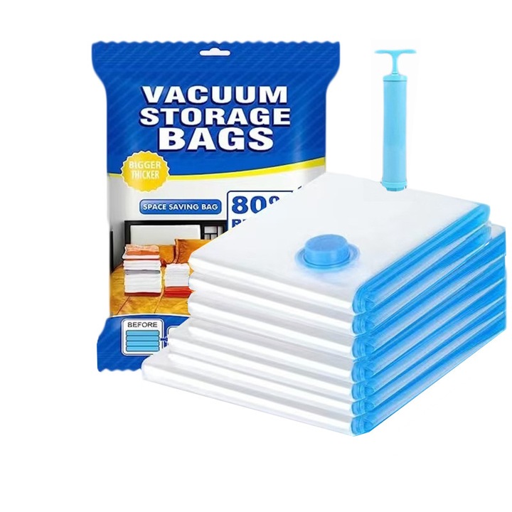 Set 8 saci vidat haine/pompa, Organizatoare imbracaminte si incaltaminte，Diverse dimensiuni, Transparentpungi vidat haine，pungi sigilate in vid de depozitare pentru haine, cuverturi, paturi, Diverse dimensiuni, Transparent