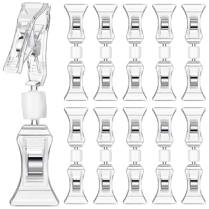 Комплект 50 двойни клипса за дисплей, пластмасови, въртящи се, 2.5 см