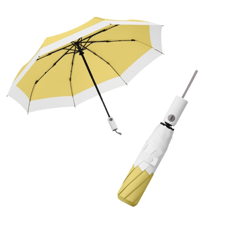 Малък пътен чадър с компактна UV защита за дъжд и слънце UPF 50+, преносим ветроустойчив чадър 38,1 инча за жени и мъже, жълт