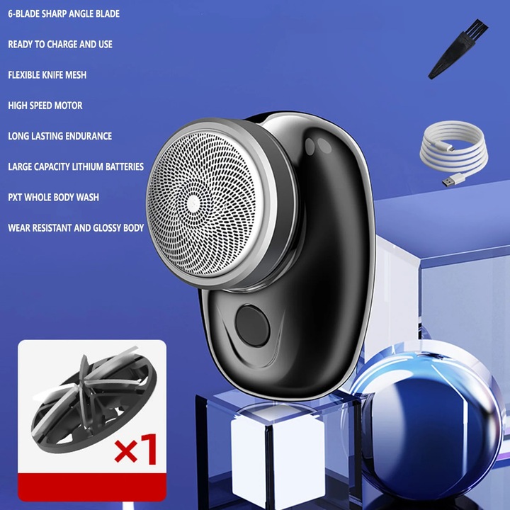 YANYXR mini fekete elektromos borotva 4.6x4.3x6.5cm, újratölthető