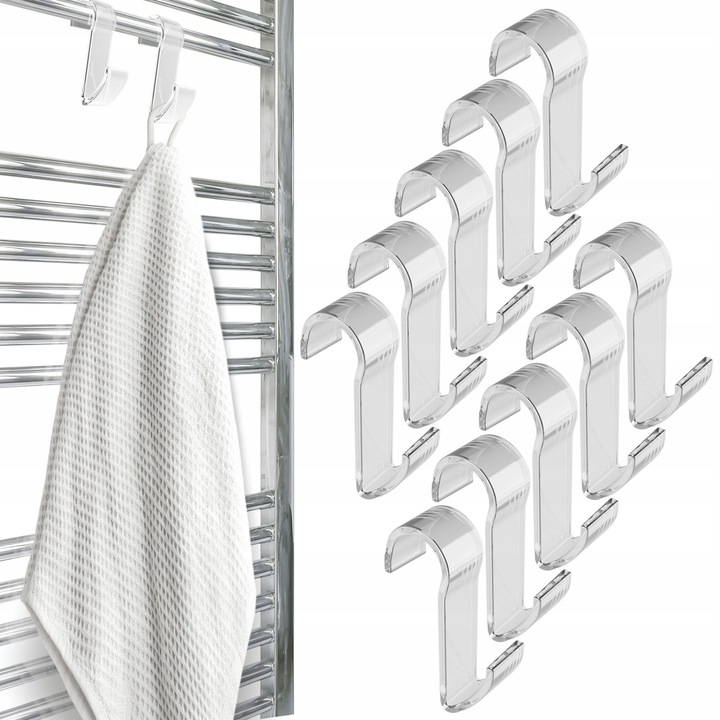 Carlige pentru radiatorul din baie, duble, 11, 7 x 7 cm, transparente, 10 bucati, Sillar