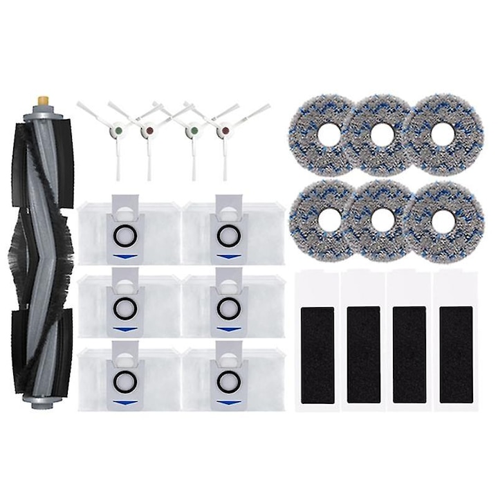 Kiegészítő készlet Deebot T20 OMNI porszívóhoz, fő kefe, 4 oldalkefe, 4 szűrő, 6 törlőkendő, 6 porzsák, műanyag, többszínű