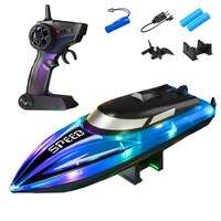 Barca rc pentru copii，Jucarie barca - Barci RC rapide pentru adulti si copii, Barca cu telecomanda de 2,4 GHz pentru baieti, Barci controlate prin radio cu baterie reincarcabila, Barca cu telecomanda pentru piscina si lac cu efect LED RC (albastru)