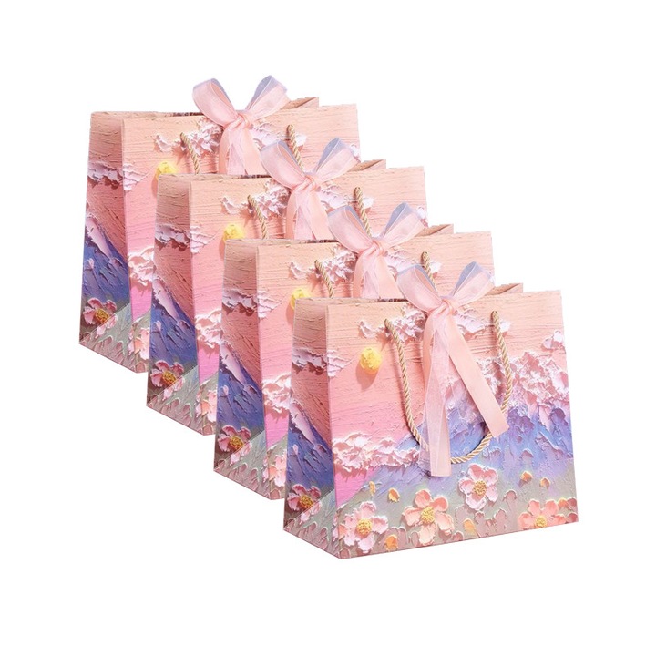 Set 4 Punga Cadou din hartie, 25x22x12cm, Roz, Multifunctionale