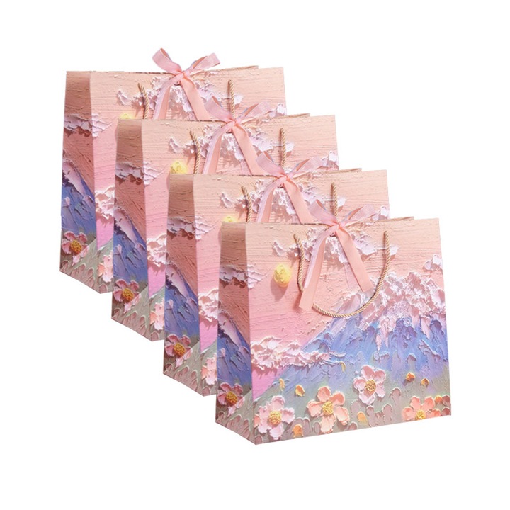 Set 4 Punga Cadou din hartie, 35x32x15cm, Roz, Multifunctionale