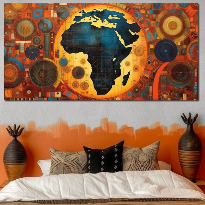 Kартина върху платно, LuxCanva L1002, Сърцето на Африка, 50 X 100 см, 100% памучно платно 400 г/м2, дървена рамка, карта, континент, Африка