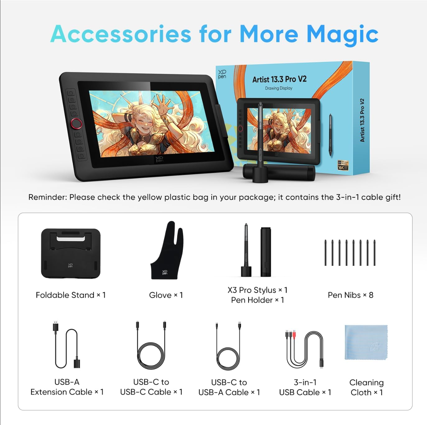 Tabletă grafică XP-PEN Artist 13.3 Pro V2, stilou X3 Pro Smart Chip cu ...