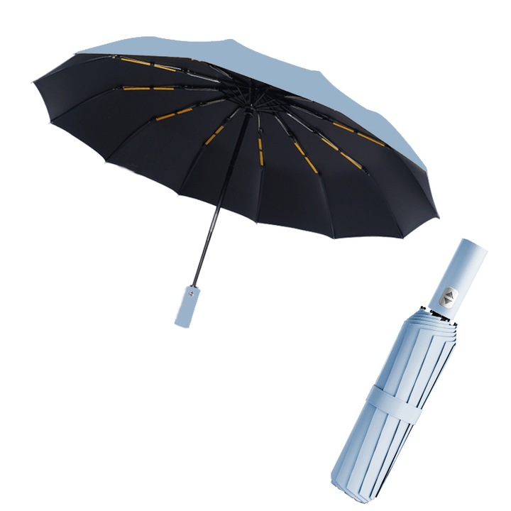 Пътен чадър, автоматичен, компактен, UV защита, светлосин