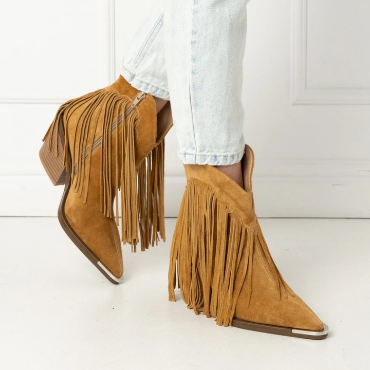 Botine Exclusives, piele intoarsa, maro, 37 EU