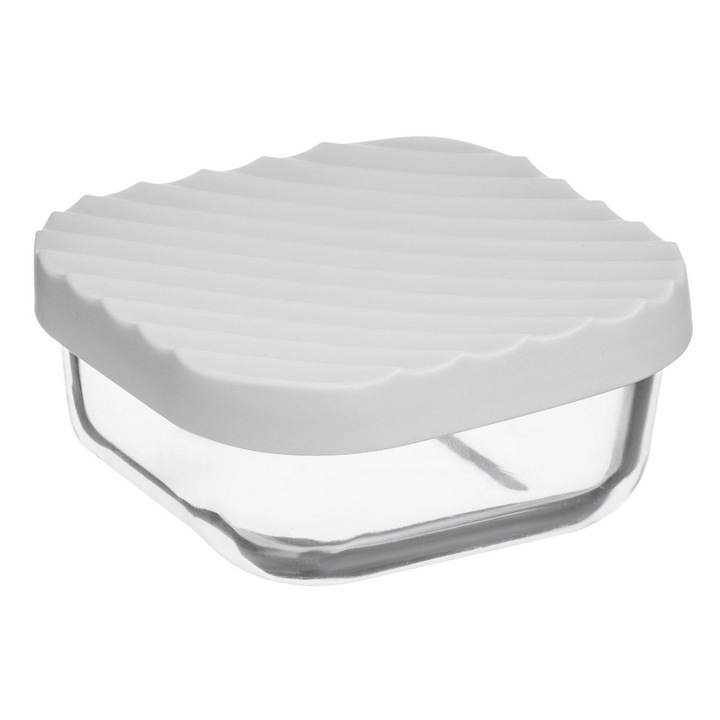 Caserola din sticla cu capac din plastic gri 200ml