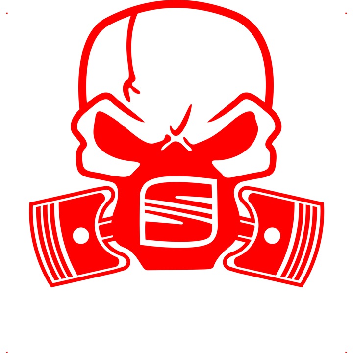 Sticker auto piston skull seat, Cri Flo, Rezistent la apa, Culoare Rosu, Marime 21 cm