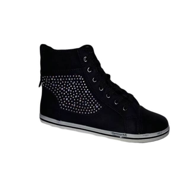 Pantofi cu talpa plata infrumusetata cu strasuri,D&J Exclusive, Negru