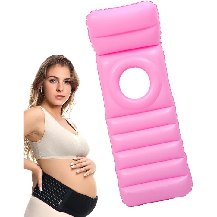 Sokoldalú felfújható terhességi párna, WALALLA, hasi nyílással, csúszásmentes és kényelmes, enyhíti az SPD/PGP tüneteit, támogatja a hasat, lábakat, fejet, nyakat és hátat, PVC, 180x65x22 cm, rózsaszín