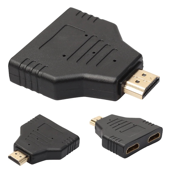 HDMI 1 към 2 адаптер, черен, за HD телевизор