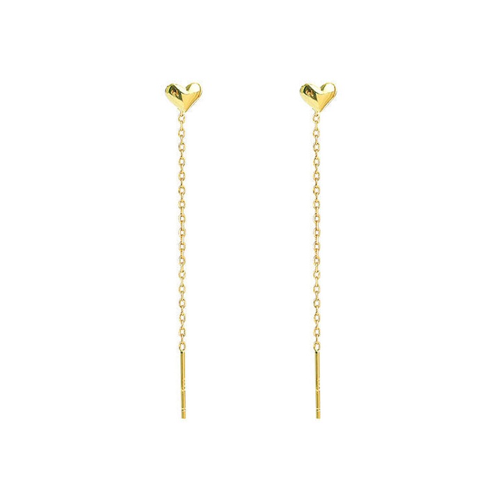 Cercei lungi din argint 925 placat cu aur in forma de inima, bijuterii elegante pentru femei