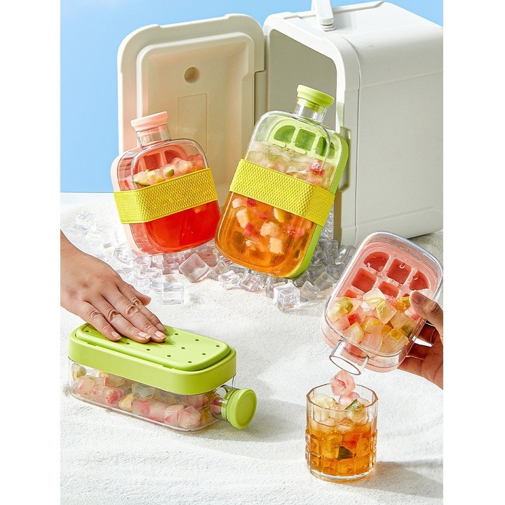 Jégkocka készítő, Southern Sky, 2in1, pohár típusú szívószállal, 500 ml, 12 kocka, 16.3 x 10.8 x 8 cm, rózsaszín