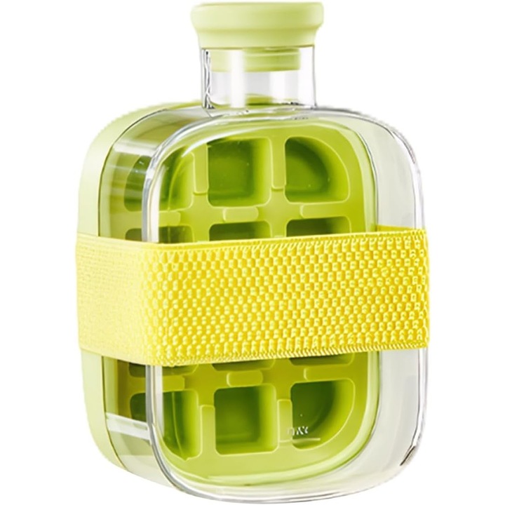 Forma de Gheata, 2in1, Tip Sticla cu Pai, 500 ml, 12 Cuburi, 16.3 x 10.8 x 8 cm, Verde